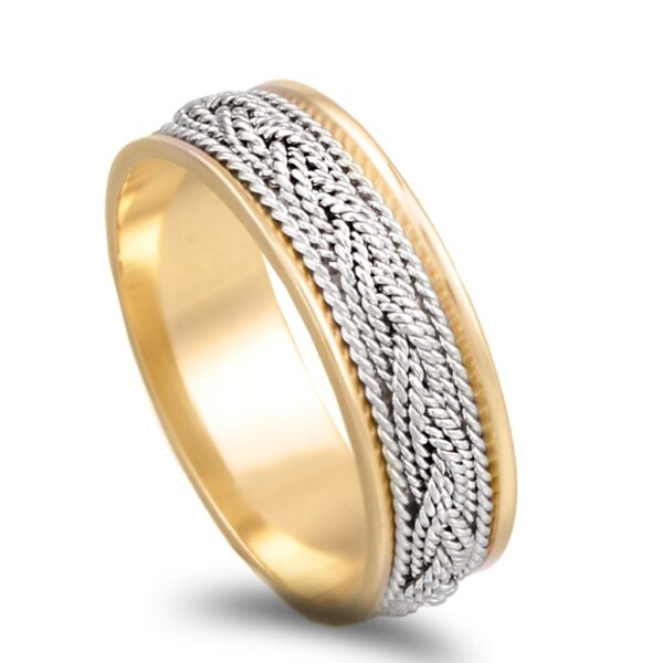 Aliança ouro bicolor com fios torcidos em forma de trança - 6mm